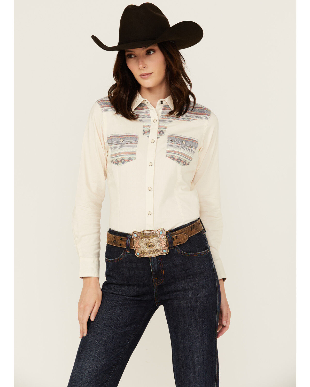 Image #1 - Ariat X Sendero Women's Striped Long Sleeve Snap Western Shirt, Sand, hi-res