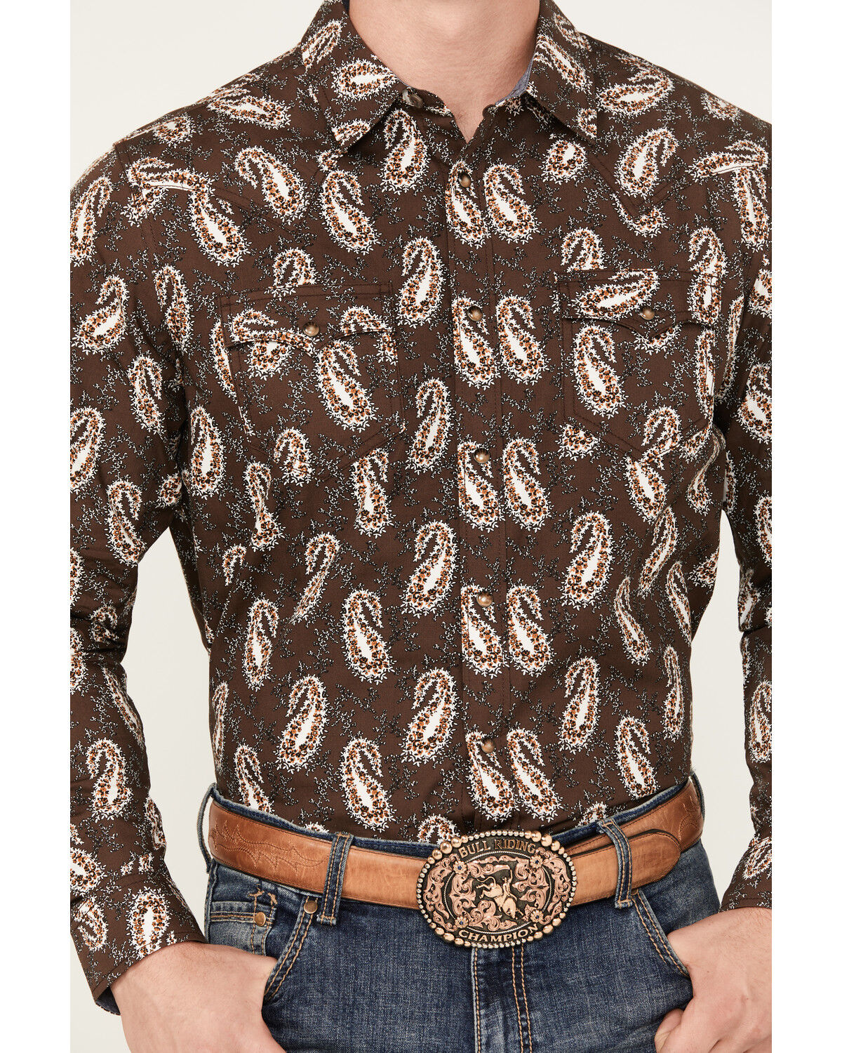 Image #3 - Cody James Men's Flea Market Paisley Print Long Sleeve Snap Western Shirt, Navy, hi-res