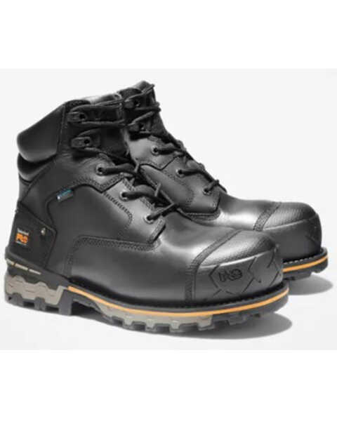 Image #1 - Timberland Men's Boondock 6" Lace-Up Waterproof Work Boots - Composite Toe, Black, hi-res