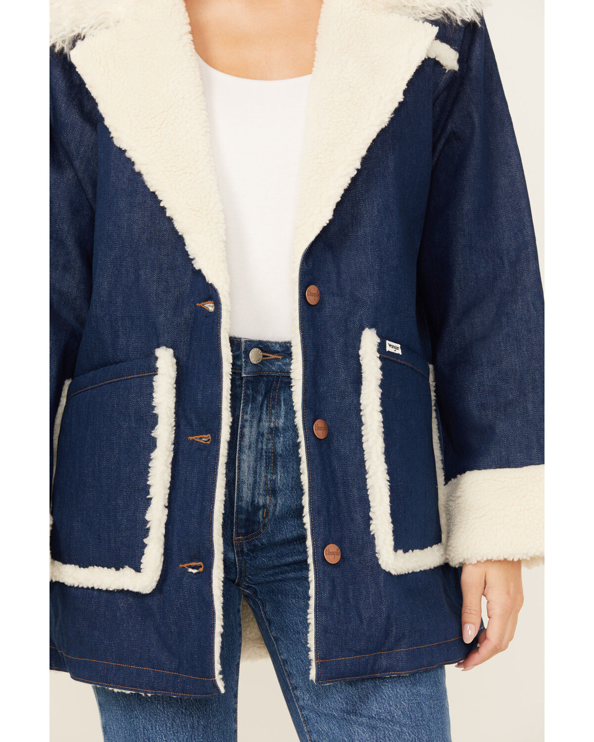 Image #3 - Wrangler Women's Medium Wash Sherpa Lined Oversized Jacket, Medium Wash, hi-res