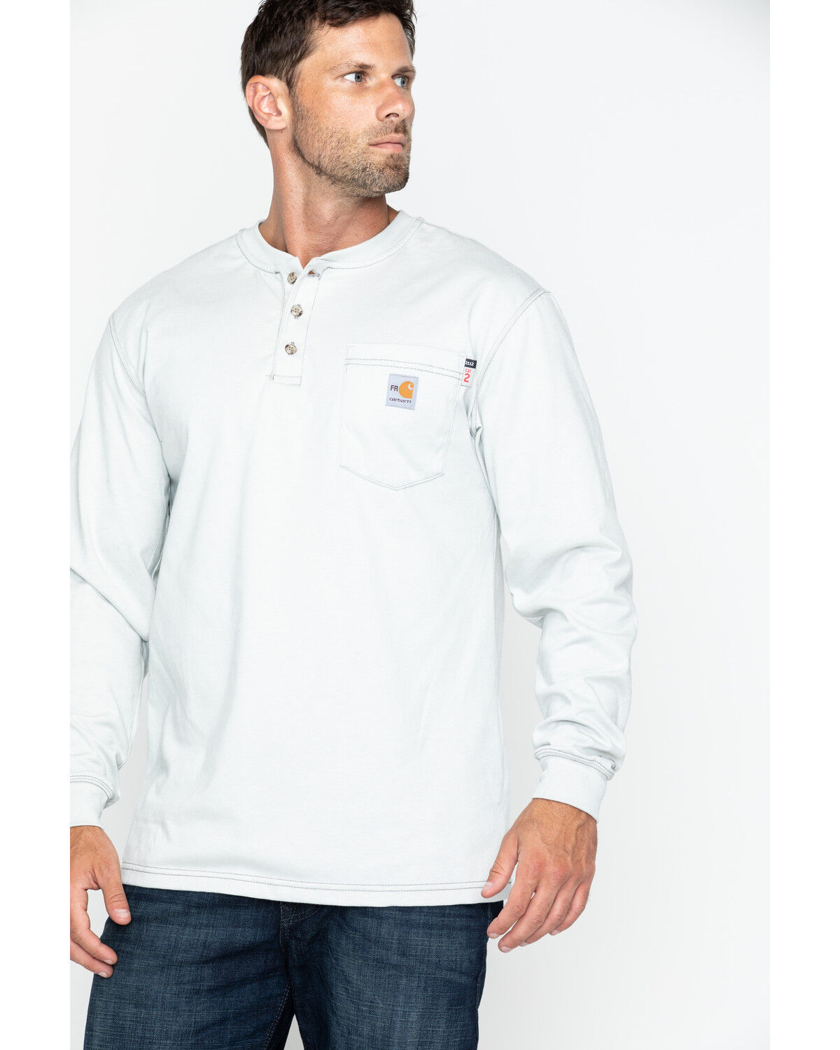 Image #1 - Carhartt Men's FR Solid Long Sleeve Work Henley Shirt - Big & Tall, Lt Grey, hi-res