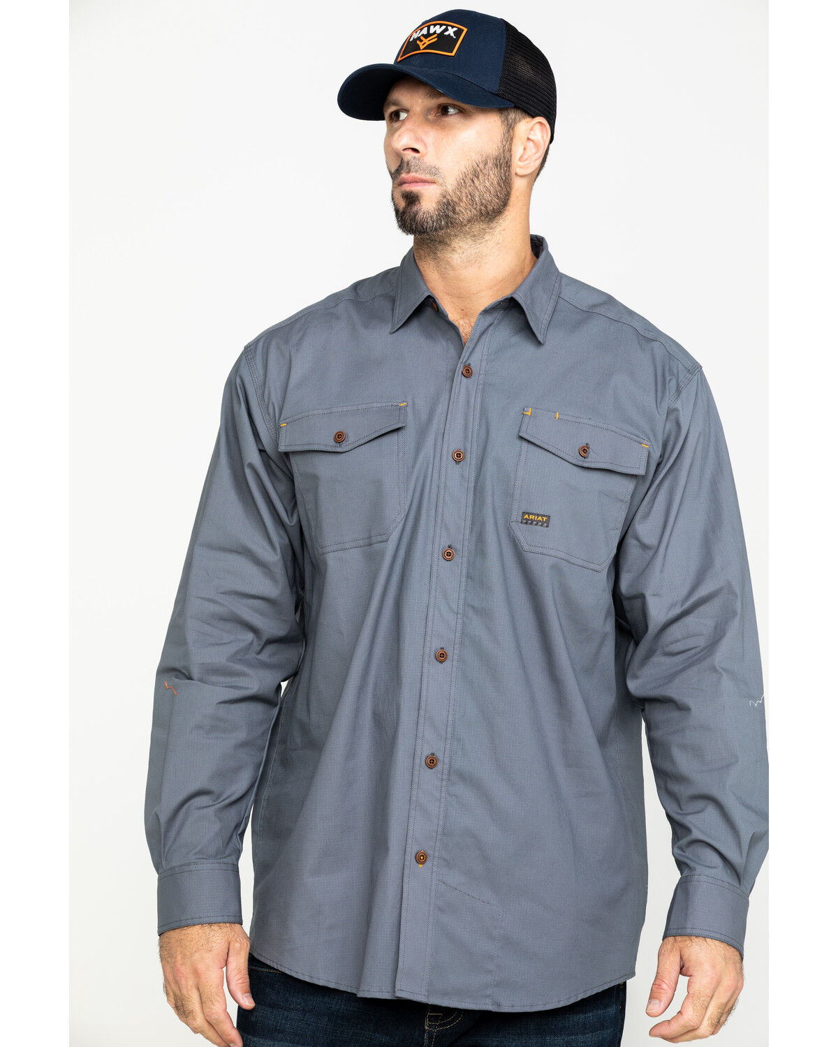 Image #1 - Ariat Men's Steel Rebar Made Tough Durastretch Long Sleeve Work Shirt, Steel, hi-res
