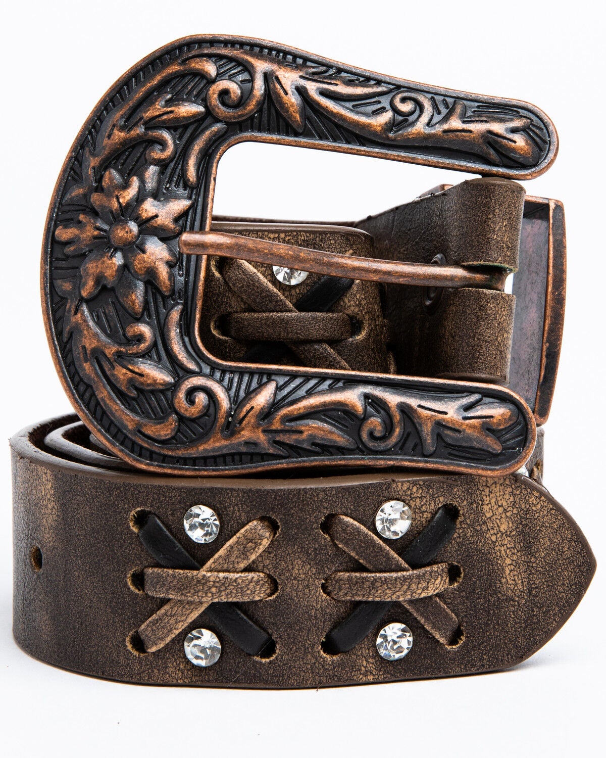 Shyanne Women's Criss Cross Belt, Brown, hi-res