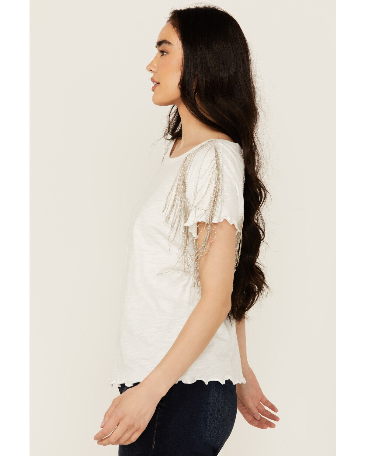 Image #2 - Blue B Women's Fringe Shoulder Tee, White, hi-res