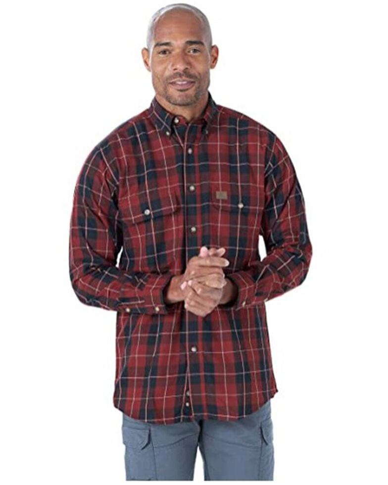 Wrangler Riggs Men's Red Large Plaid Long Sleeve Button-Down Work Shirt - Big, Red, hi-res