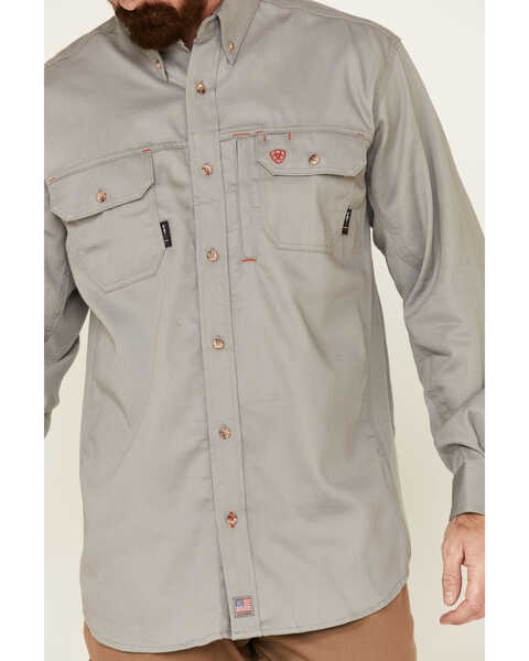 Ariat Men's FR Solid Vent Long Sleeve Button Down Work Shirt, Silver, hi-res