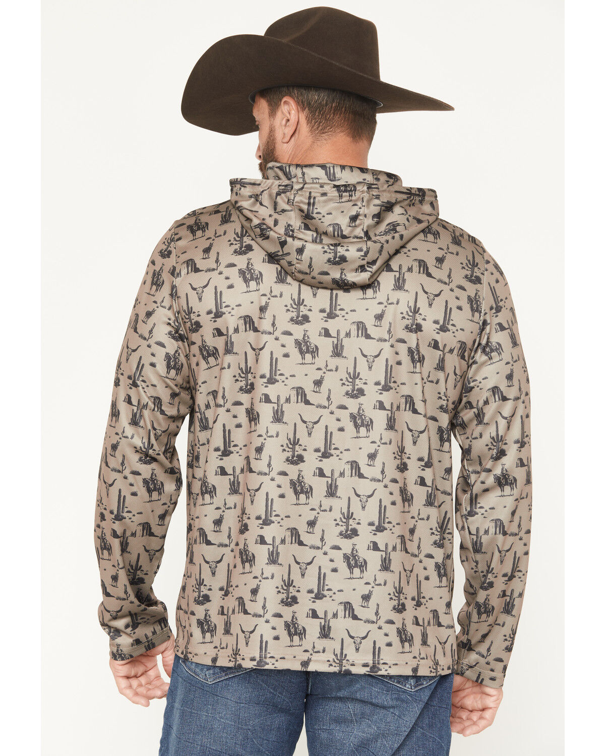 Image #4 - Rock & Roll Denim Men's Novelty Print Performance Hooded Sweatshirt, Taupe, hi-res