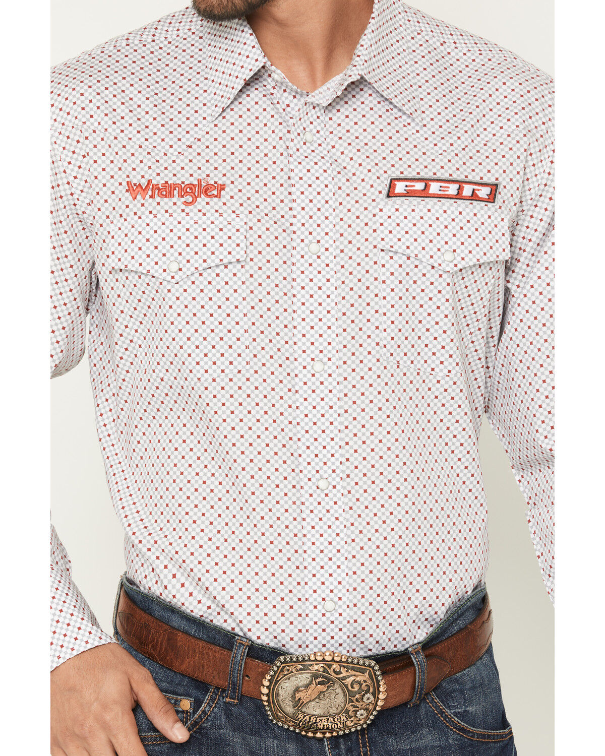 Image #3 - Wrangler Men's PBR Logo Long Sleeve Snap Western Shirt, Grey, hi-res