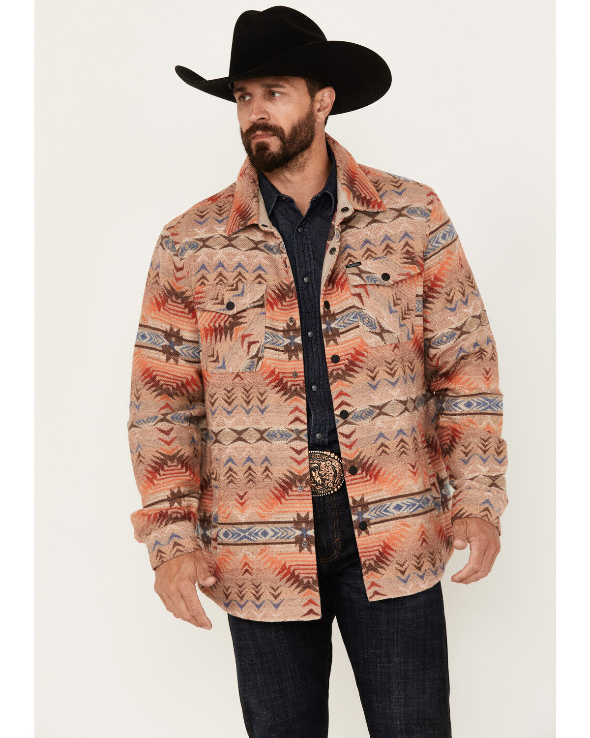Image #1 - Rock & Roll Denim Men's Southwestern Snap Shirt Jacket, Tan, hi-res