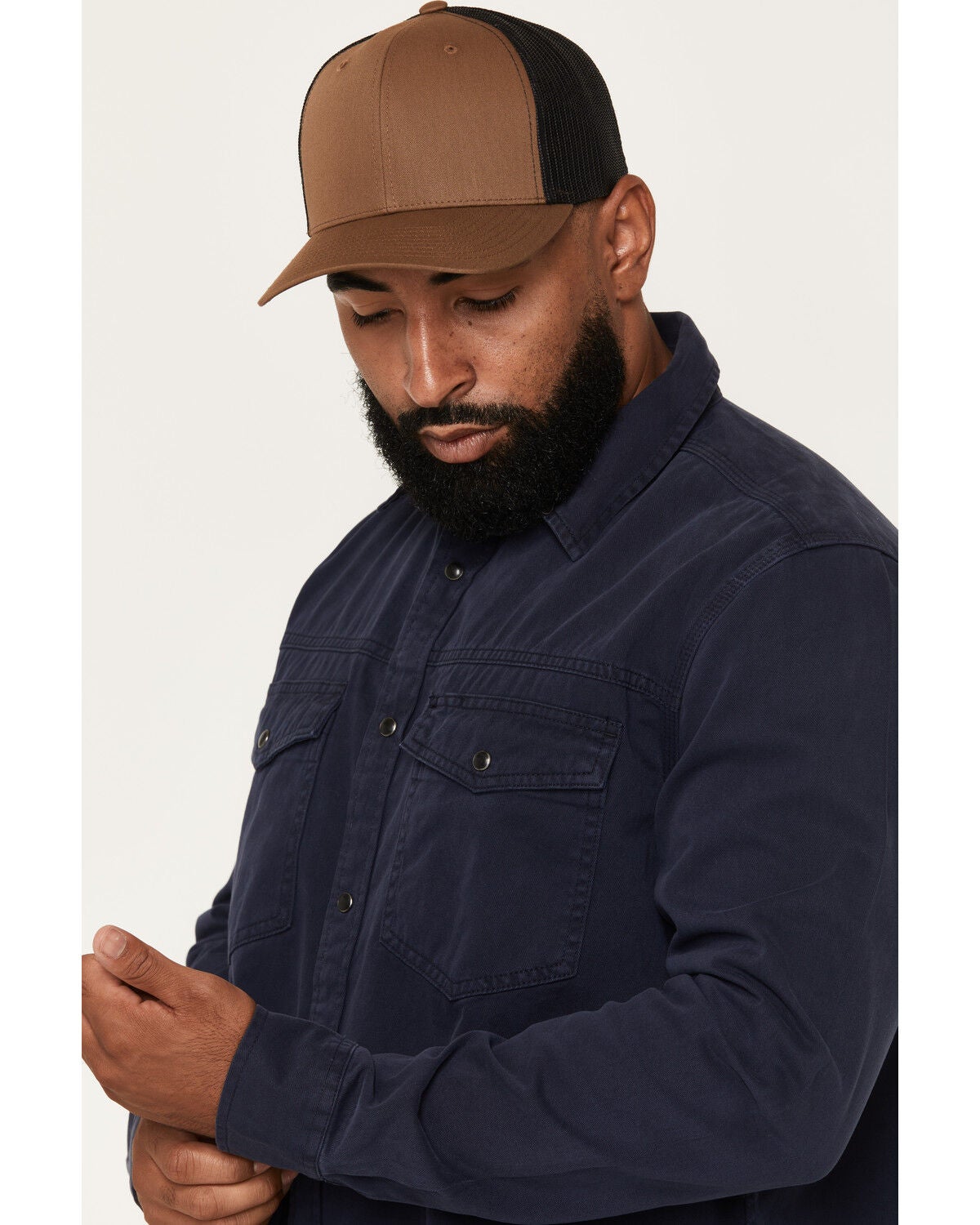 Image #2 - Hawx Men's Burr Solid Long Sleeve Snap Woven Work Shirt, Navy, hi-res