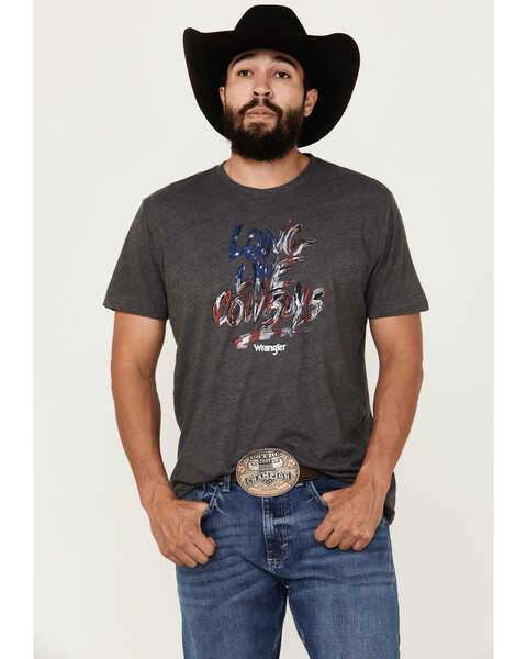 Image #1 - Wrangler Men's Americana Long Live Cowboys Short Sleeve Graphic T-Shirt , Charcoal, hi-res