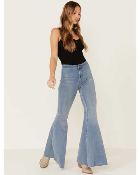 Free People Women's Light Wash High Rise Just Float On Flare Jeans, Blue, hi-res