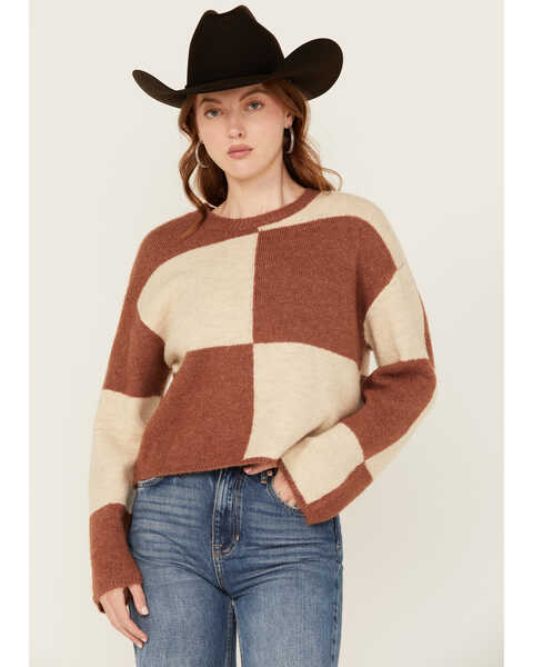 Image #1 - White Crow Women's Checkerboard Sweater , Rust Copper, hi-res