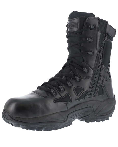 Reebok Men's 8" Lace-Up Black Side-Zip Work Boots - Composite Toe, Black, hi-res