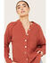 Wild Moss Women's Gauze Long Sleeve Button Down Shirt, Rust Copper, hi-res