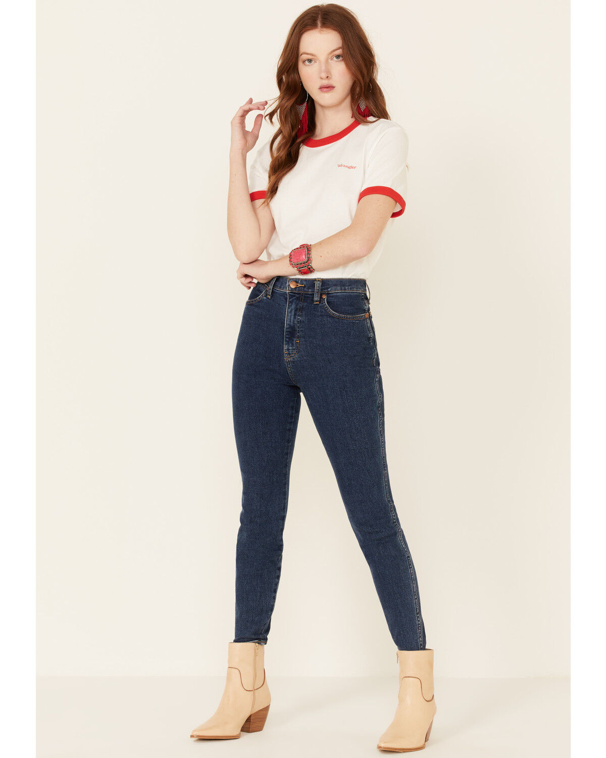 Image #2 - Wrangler Modern Women's White Vintage Back Logo Short Sleeve Ringer Tee , , hi-res