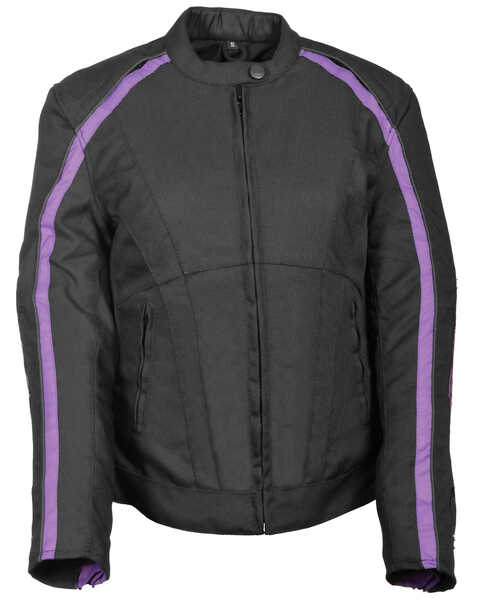 Milwaukee Leather Women's Textile Jacket with Stud & Wings Detailing, Black/purple, hi-res
