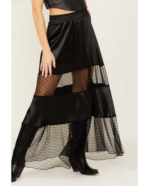 Image #2 - Wild Moss Women's Satin and Lace Maxi Skirt , Black, hi-res