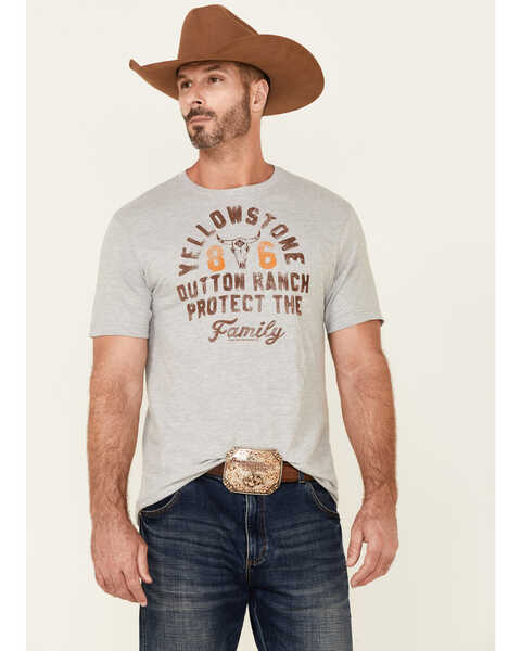 Image #1 - Paramount Network’s Yellowstone Men's Dutton Ranch Protect The Family Graphic Short Sleeve T-Shirt , , hi-res