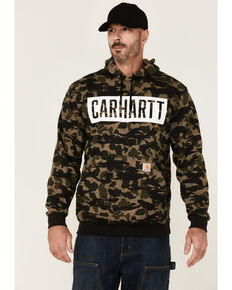 Carhartt Men's Black Blind Duck Camo Print Loose Graphic Hooded Sweatshirt , Black, hi-res