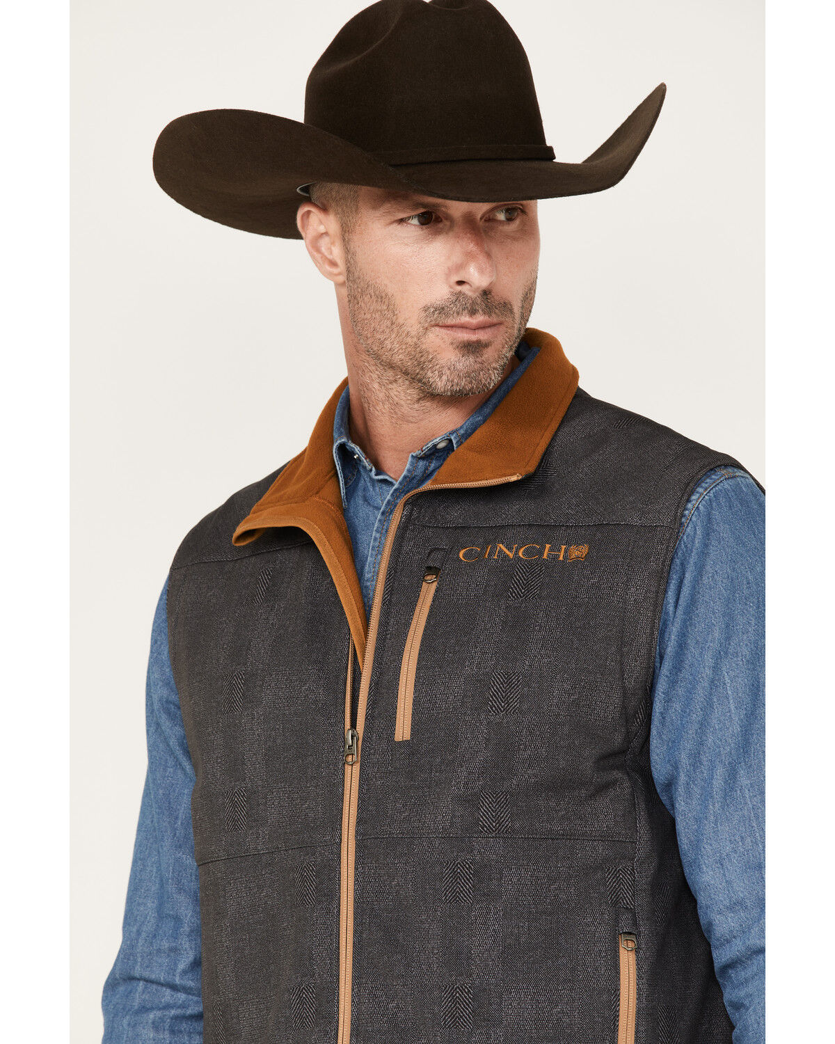 Image #2 - Cinch Men's Herringbone Concealed Carry Zip-Front Softshell Vest, , hi-res