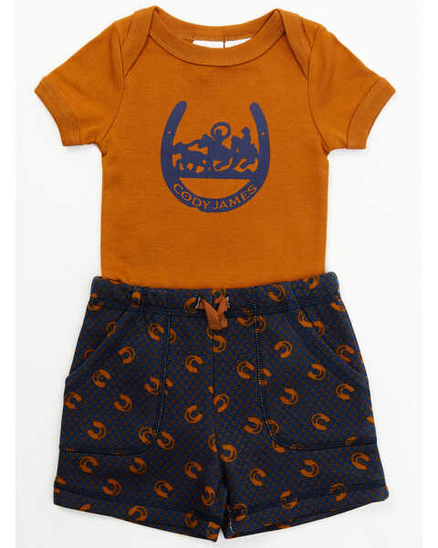 Image #1 - Cody James Infant Boys' Horseshoe Onesie Shorts Set, Dark Blue, hi-res