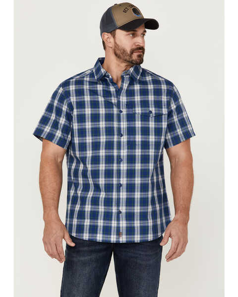 Brothers and Sons Men's Performance Plaid Short Sleeve Button Down Western Shirt , Blue, hi-res