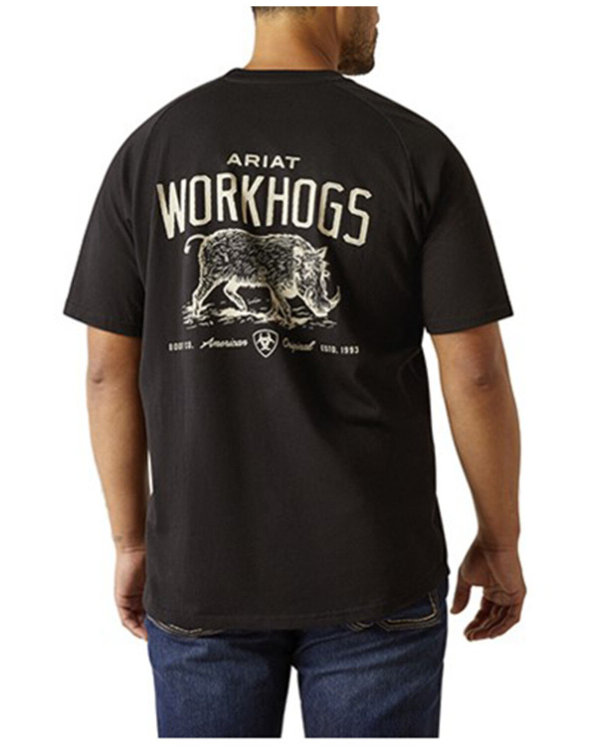 Image #1 - Ariat Men's Rebar Cotton Strong Work Hog Short Sleeve Work Shirt, Black, hi-res