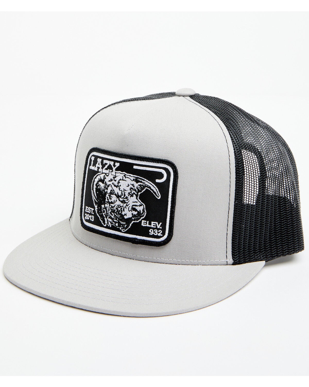 Lazy J Ranch Men's Black Elevation Cowhead Logo Patch Mesh-Back Ball Cap, Silver, hi-res