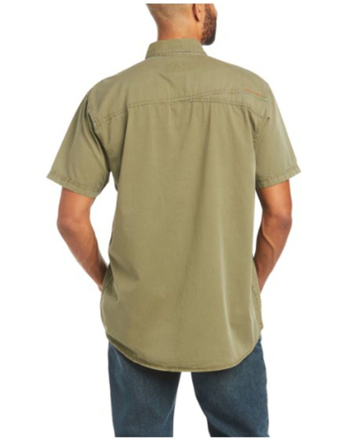 Image #2 - Ariat Men's Rebar Washed Twill Button Down Short Sleeve Work Shirt, Sage, hi-res