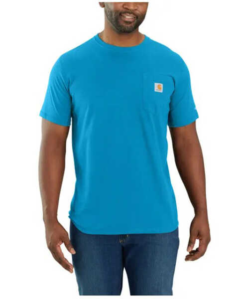 Image #1 - Carhartt Men's Force Relaxed Fit Midweight Short Sleeve Pocket T-Shirt, Bright Blue, hi-res