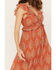 Flying Tomato Women's Ruffle Trim Printed Maxi Dress, Rust Copper, hi-res