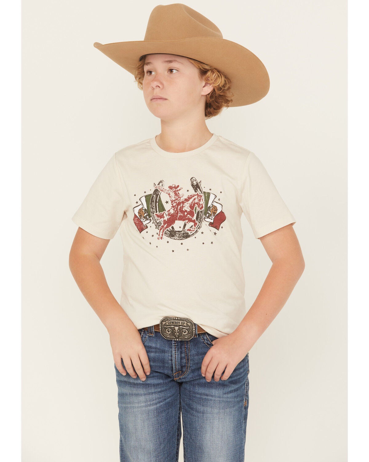 Sable Sky Boys' Mexico Flag Short Sleeve Graphic T-Shirt, Tan, hi-res