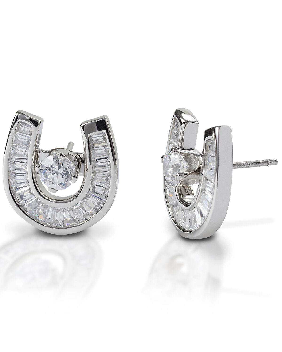 Kelly Herd Women's Baguette Horseshoe Jacket Stud Earrings, Silver, hi-res