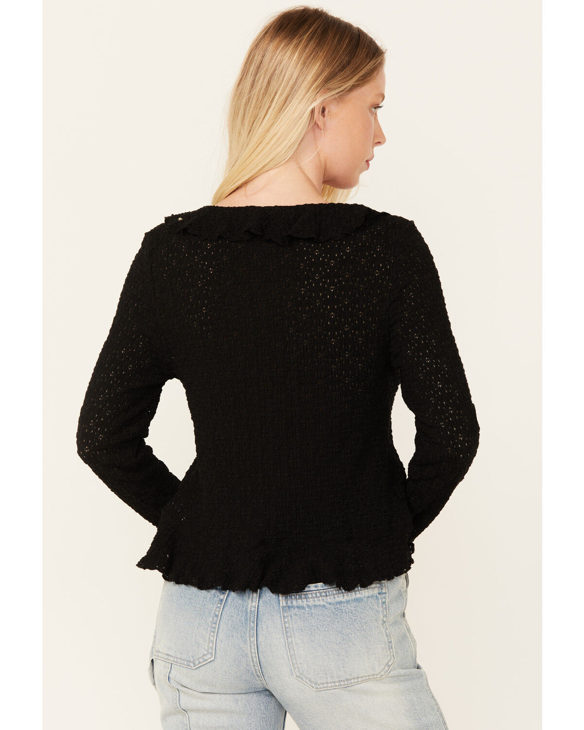 Image #4 - Bila77 Women's Ruffle Front Maxella Long Sleeve Top, Black, hi-res