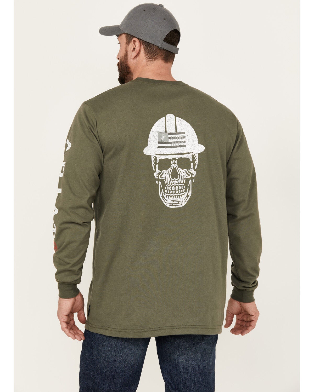 Ariat Men's FR Roughneck Skull Logo Long Sleeve Work T-Shirt, Green, hi-res