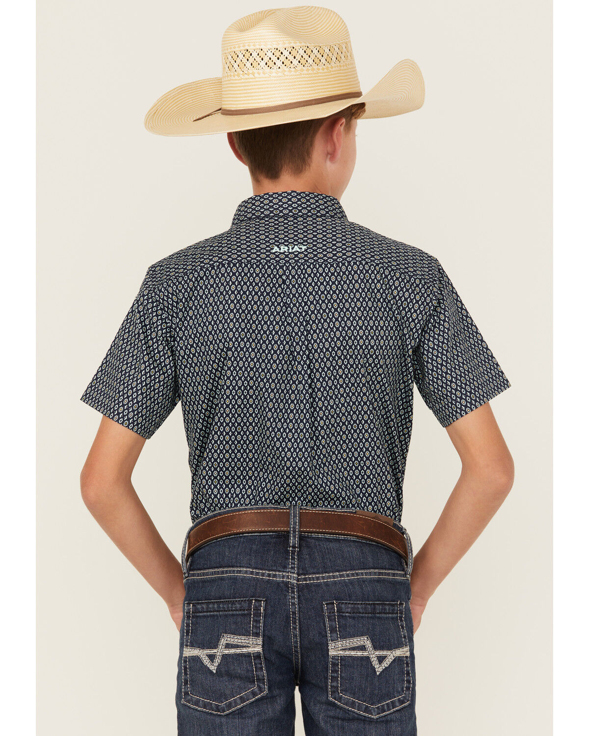Image #4 - Ariat Boys' Geo Print Short Sleeve Button-Down Western Shirt, Navy, hi-res