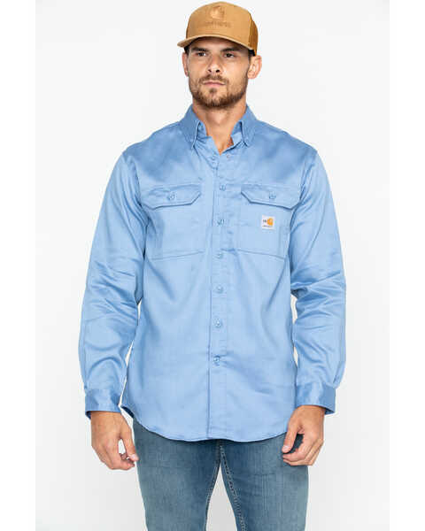 Carhartt Men's FR Dry Twill Work Shirt - Big & Tall, Med Blue, hi-res