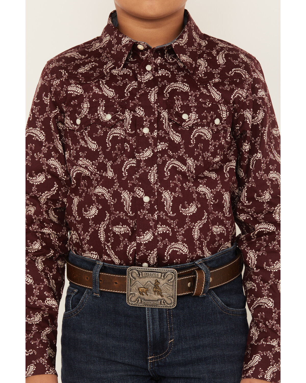 Image #3 - Cody James Boys' Paisley Print Long Sleeve Snap Western Shirt, Burgundy, hi-res