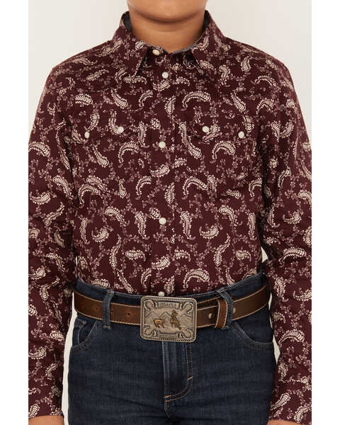 Image #3 - Cody James Boys' Paisley Print Long Sleeve Snap Western Shirt, Burgundy, hi-res