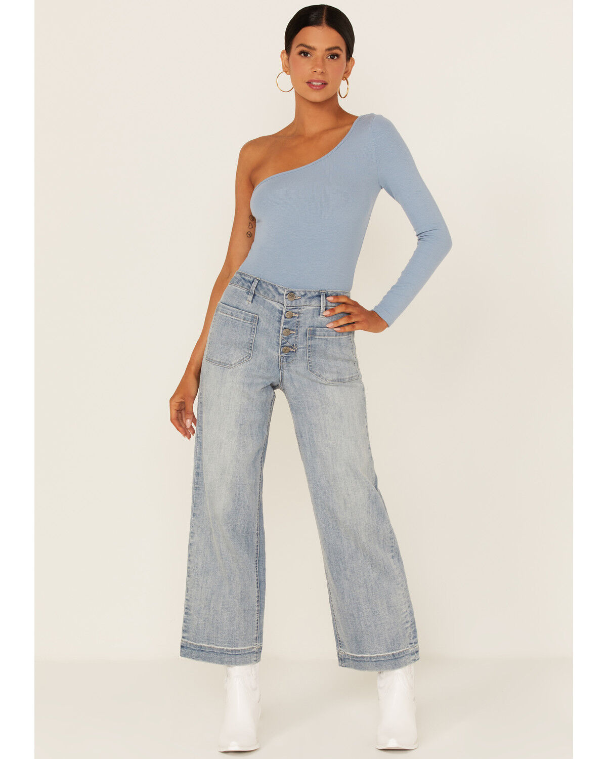 Image #1 - Unpublished Denim Women's Greta Lotus Crop Wide Jeans, Blue, hi-res