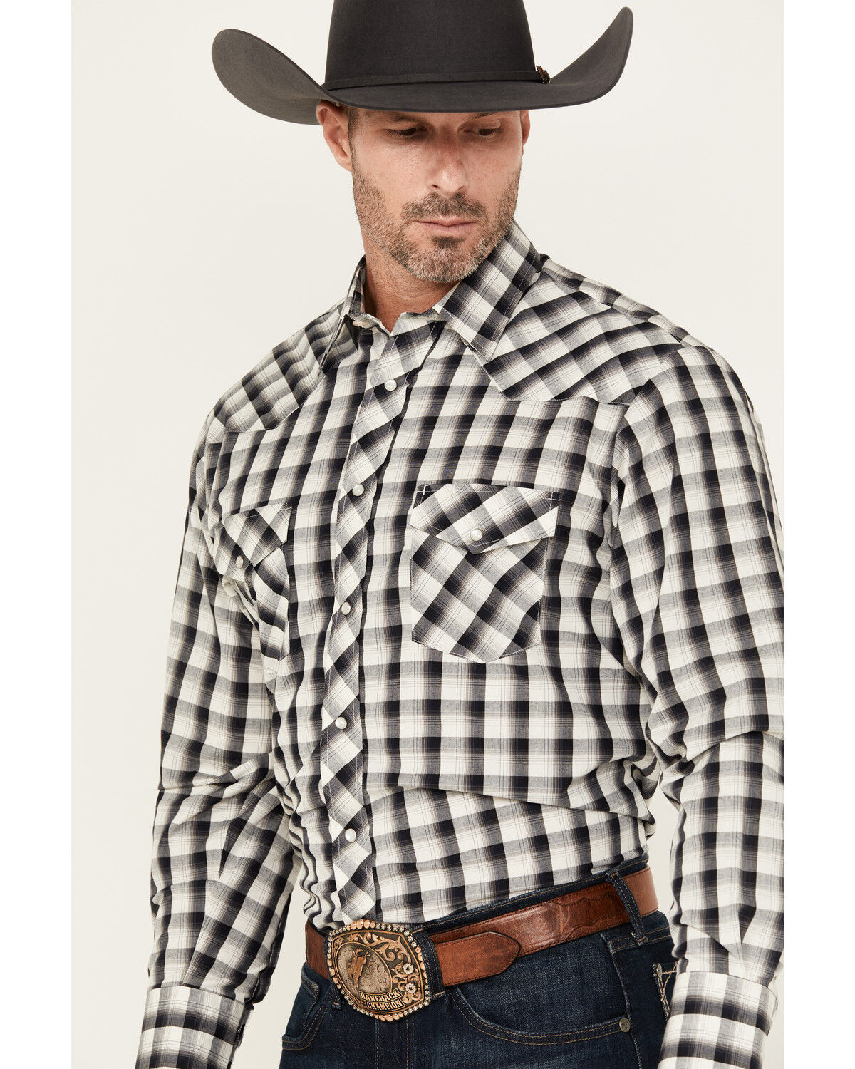 Image #2 - Roper Men's Plaid Print Long Sleeve Snap Stretch Western Shirt, Blue, hi-res
