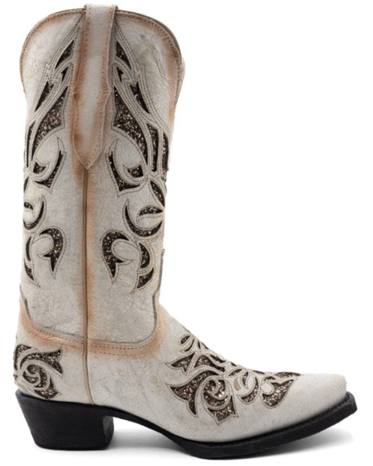 Image #2 - Ferrini Women's Sasha Inlay Western Boots - Snip Toe, Cream, hi-res