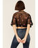Image #2 - En Creme Women's Black Floral Embroidered Mesh Short Sleeve Crop Top , , hi-res