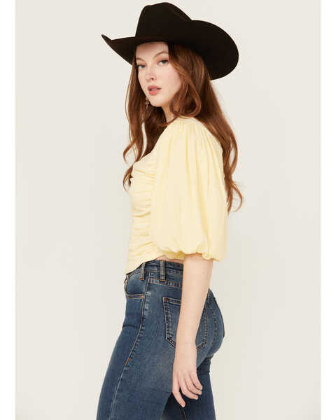 Image #2 - Beyond The Radar Women's Puff Sleeve Ruched Shirt , Yellow, hi-res