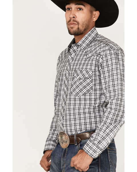 Image #2 - Rough Stock By Panhandle Men's Dobby Small Plaid Print Long Sleeve Pearl Snap Western Shirt , White, hi-res