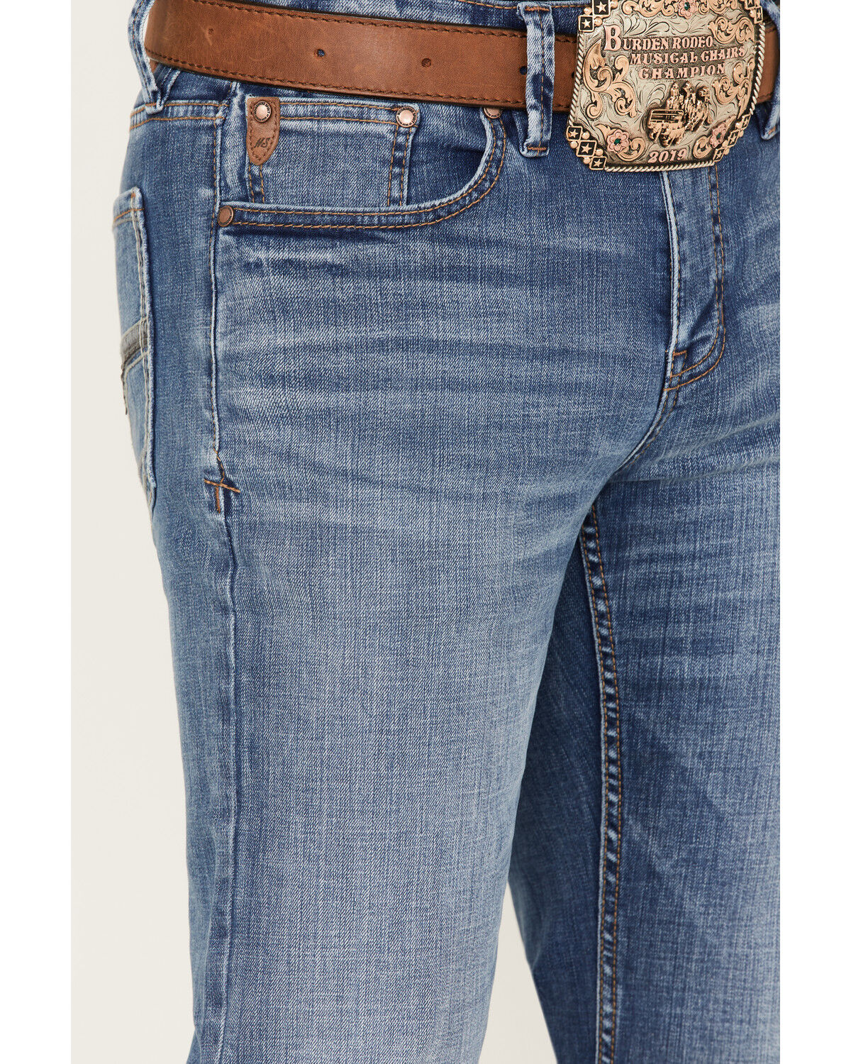 Image #2 - Moonshine Spirit Men's Good Times Wash Stretch Slim Bootcut Jeans, Medium Wash, hi-res