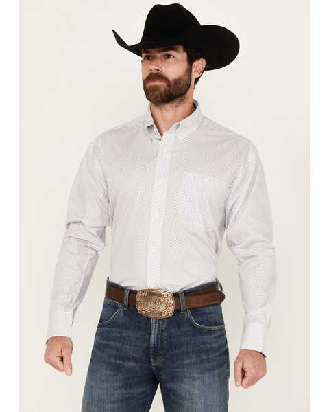 Image #1 - George Strait by Wrangler Men's Geo Print Long Sleeve Button-Down Western Shirt, White, hi-res