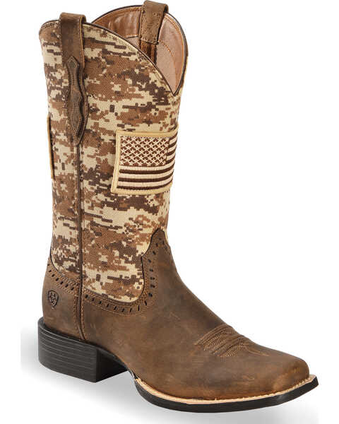 Image #1 - Ariat Women's Round Up Patriot Western Performance Boots - Broad Square Toe, Brown, hi-res