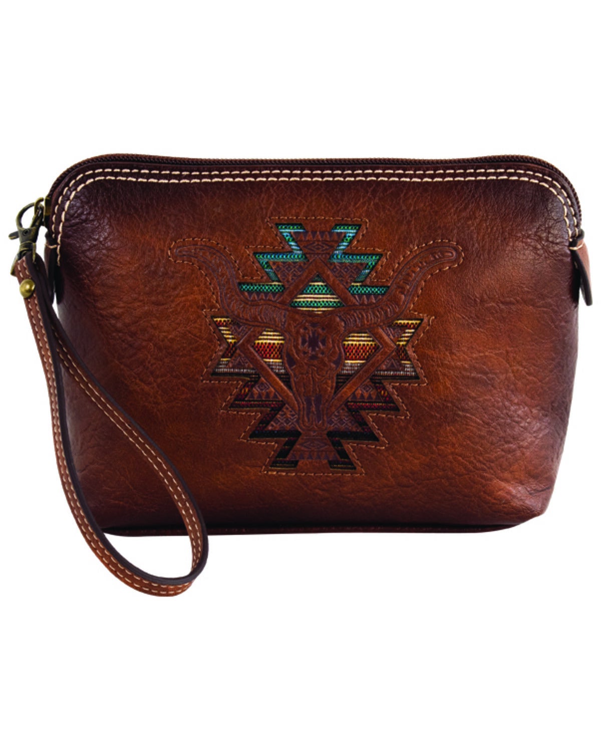 Catchfly Women's Southwestern Steer Head Cosmetic Pouch, Brown, hi-res